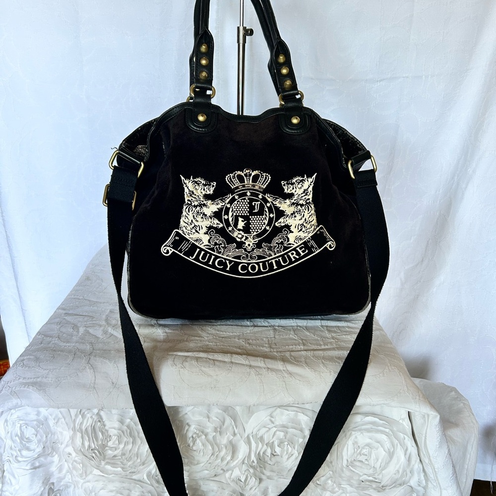 Vintage 2011 Juicy Couture black and cream Scottie Daydreamer Velour Tote Bag